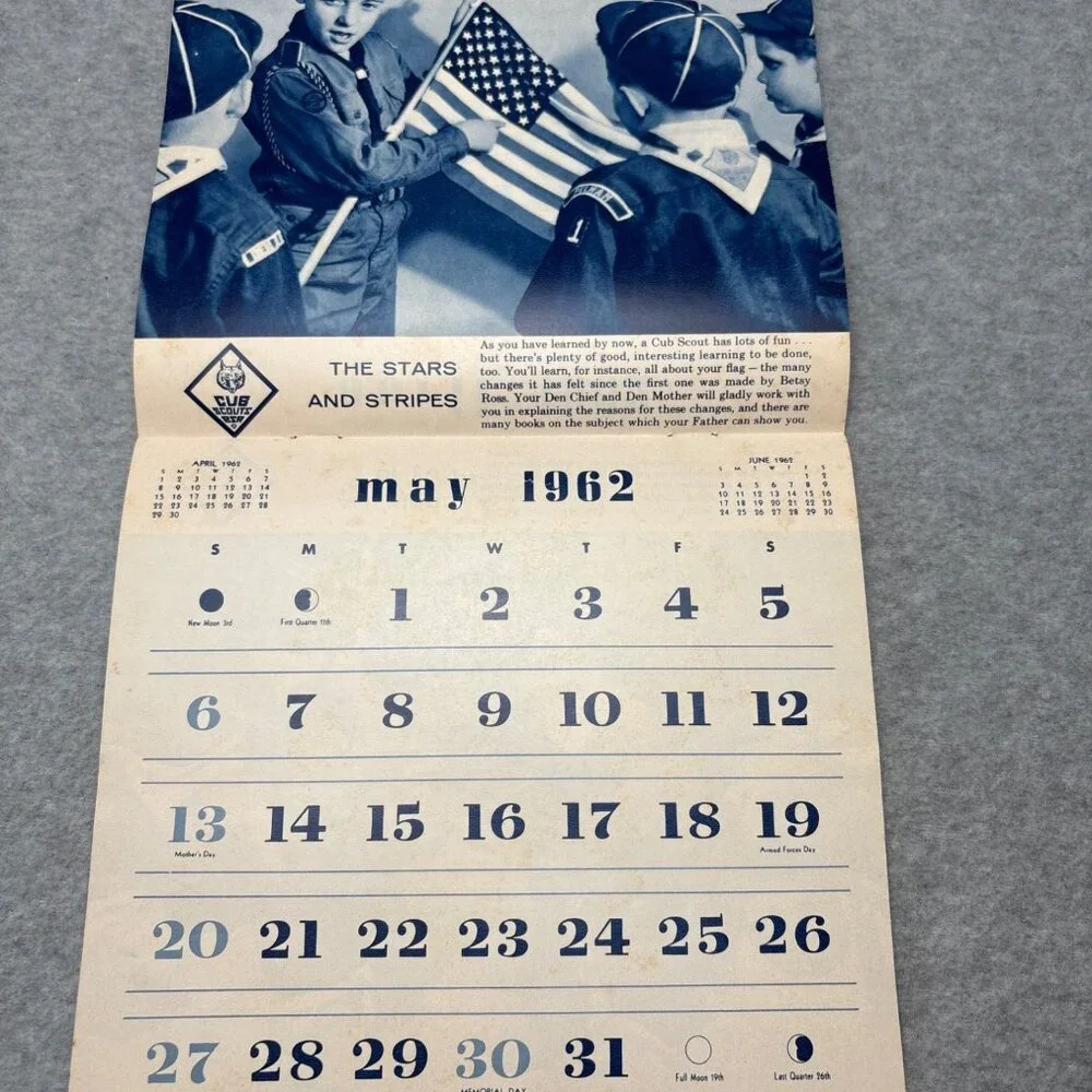 Vintage 1962 Boy Cub Scout Calendar 7.5